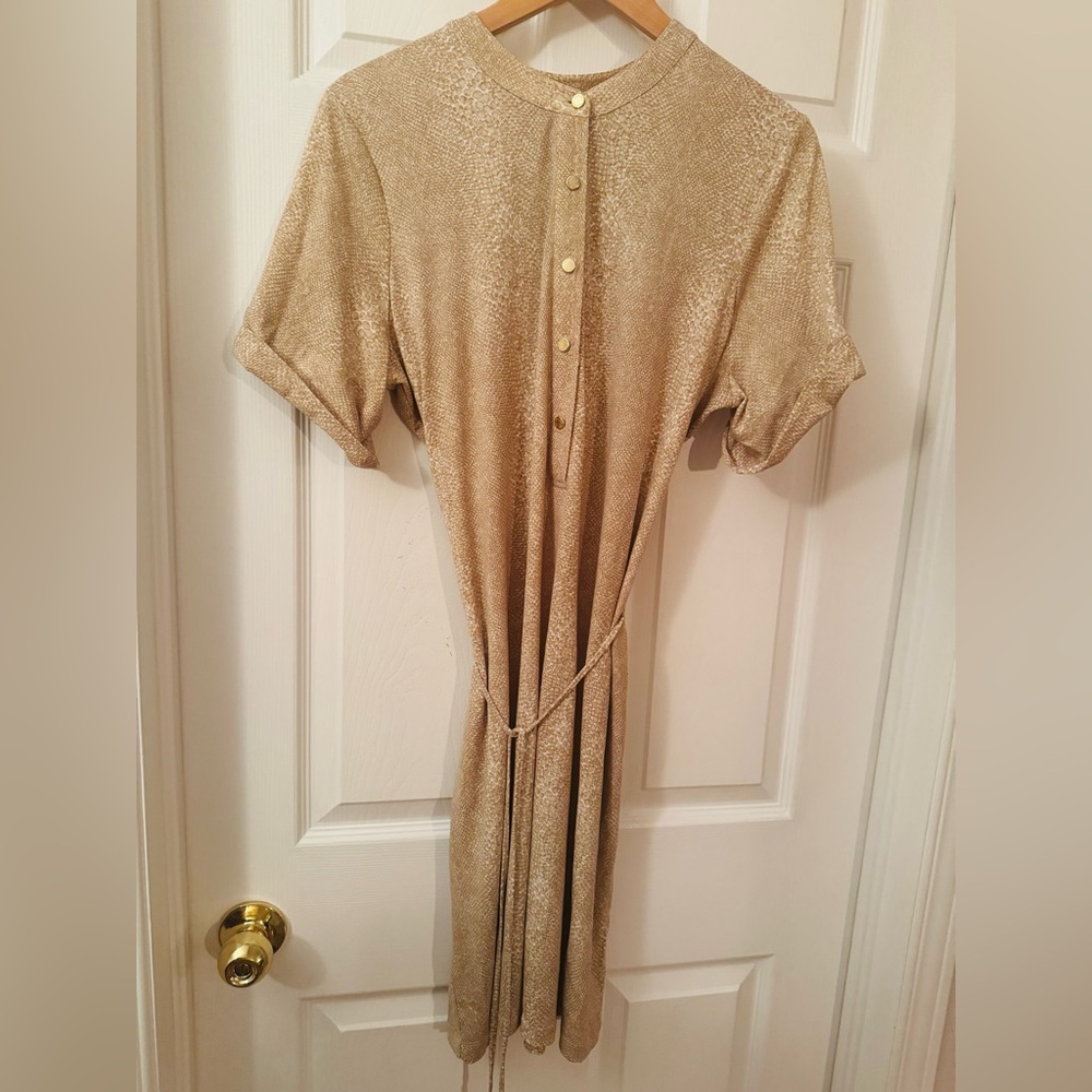 Calvin Klein gold/beige elevated animal print shirt dress, size XL
